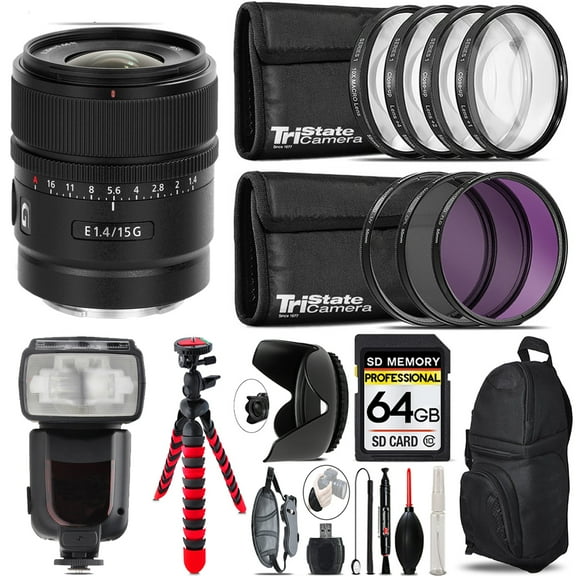Sony E 15mm f/1.4 G Lens   7 Piece Filter  & More - 64GB Kit (International Version)