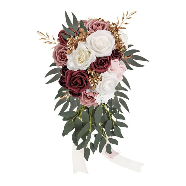 Ramo de boda con forma de gota, ramo rústico elegante para , flores artificiales en forma de lágrima, cascada, flor Artificial de boda Estilo B