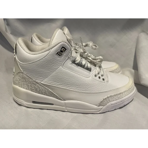Ni - ke Air Jordan 3 Retro Silver Anniversary Mens 8.5 White Metallic Silver 398613 102