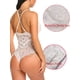 thumbnail image 2 of Lencería de entrepierna para mujer, body de encaje sexy con escote en V profundo, picardías de encaje de una pieza, pequeño blanco-(con entrepierna a presión) Jormftte WRMH-261-4, 2 of 7