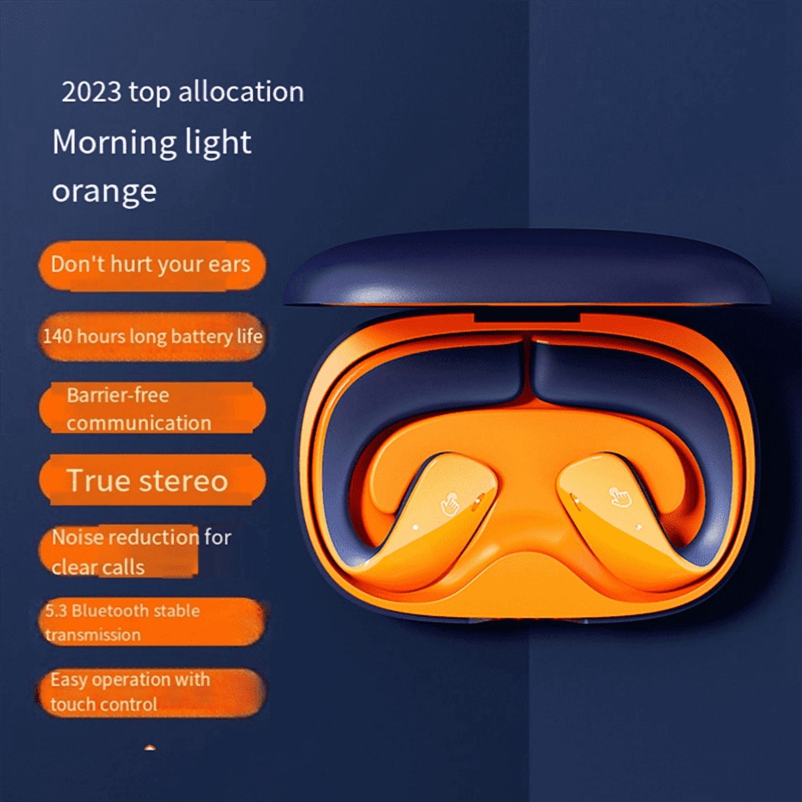 Bone Conduction Earphones 5.3 Earphones Bluetooth Wireless Sports Earbuds HiFi Stereo Waterproof Headphones,1 x Bone Conduction Earphones 1 x Charging Cable,Orange & Blue