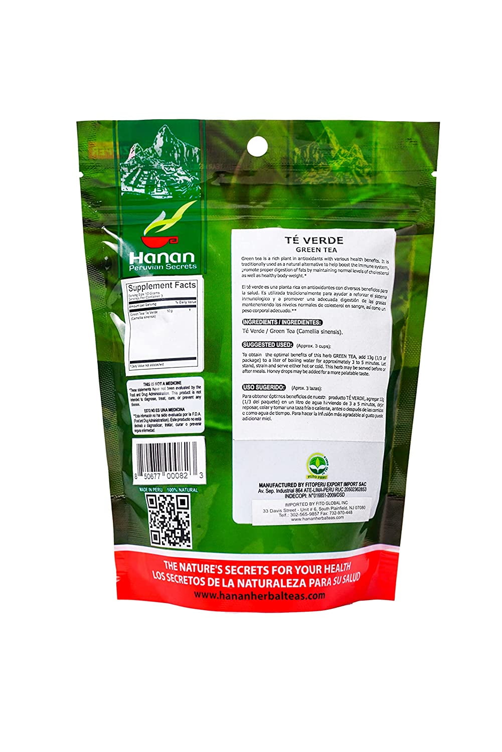 Hanan Peruvian Secrets Te Verde| 100% Natural Green Tea | 1.06oz / 30g |Aids in Maintaining Healthy Cholesterol Levels| Promotes Proper Digestion of Fats (3 Pack)