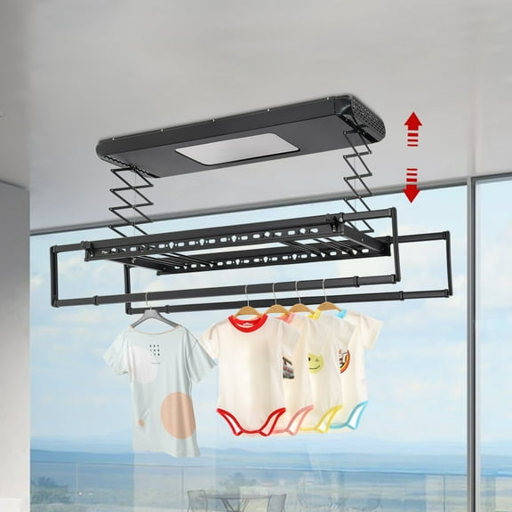 Smart Ceiling Clothes Drying Rack 77.16lbs Load, Remote Control 65.62ft,8 Rods 2 Retractable Arms,Space-Saving for Apartments/Bathrooms