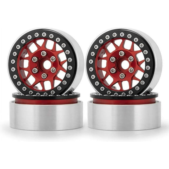 RCLIONS 4pcs Aluminum Alloy 2.2inch Beadlock Wheels Rims for Axial Wraith SCX10 TRX4 1/10th RC Rock Crawler Car (Red)