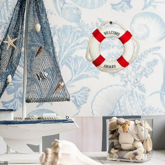 Summer Nautical Theme Lifebuoy Decoration for Home and Outdoor Wall, Coastal Beach Party Ornaments, Marine Inspired Hanging Decor for Patio, Porch, or Garden