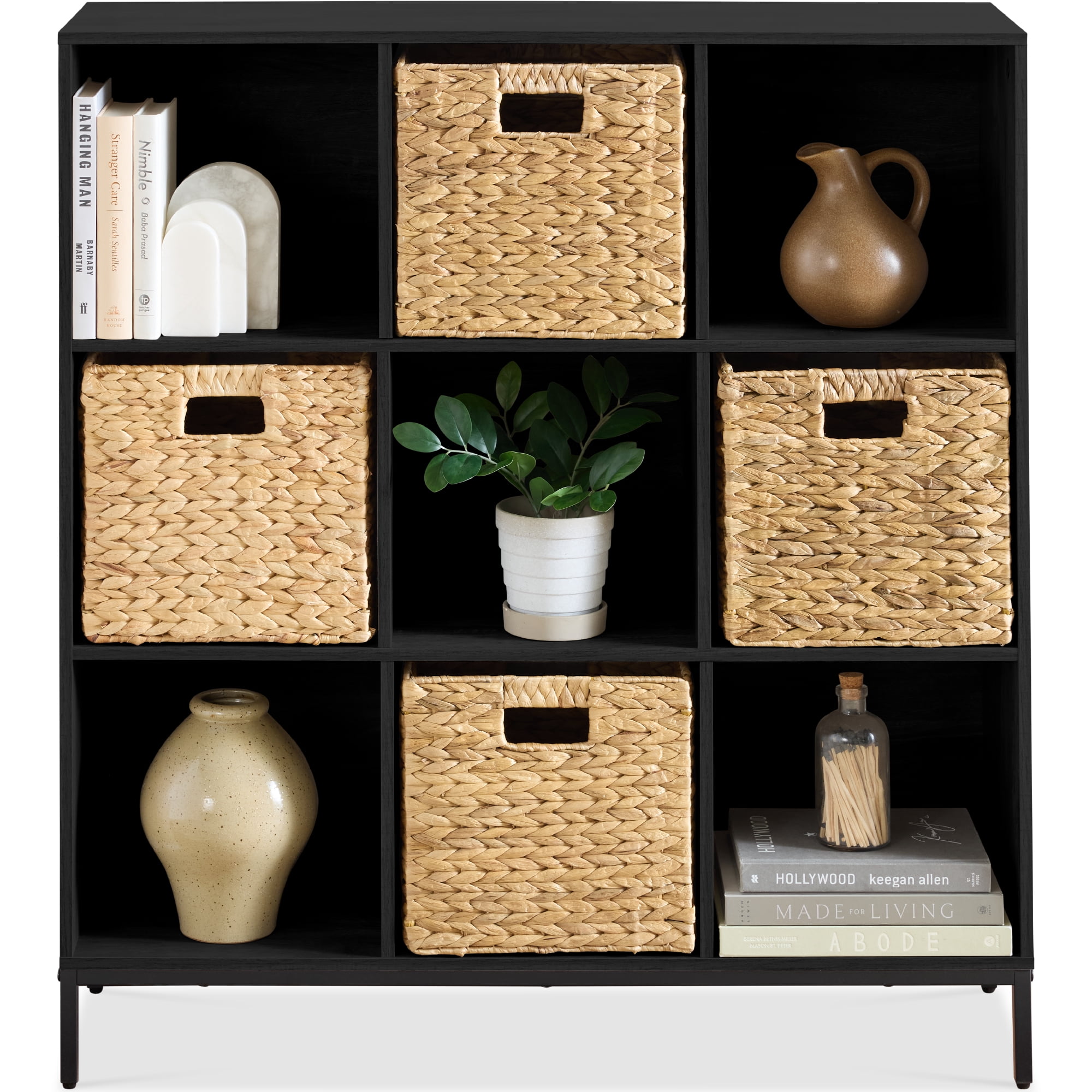 Best Choice Products Elevated 9-Cube Storage Organizer, 11in Shelf, Bookcase, Display Shelf, w/ Metal Legs Black