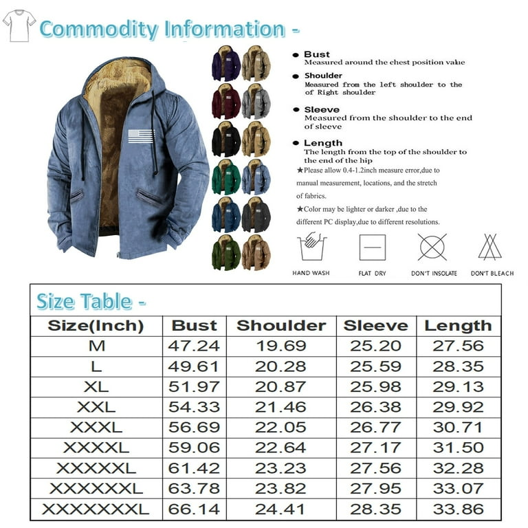 GIPQJK Plus Size Winter Coats for Men 6x-7x American Flag Print