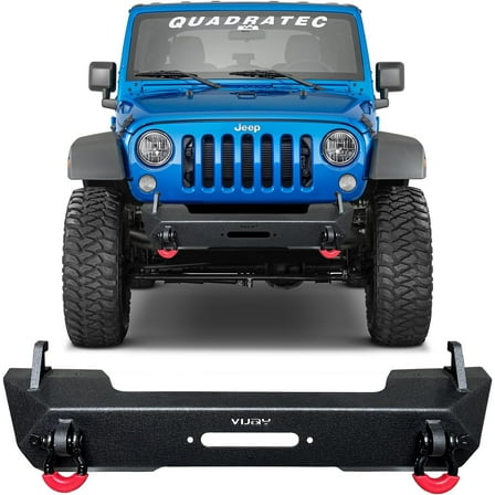 Stubby Front Bumper Compatible with 2007-2025 Jeep Wrangler JK/JKU/JL/JLU and 2020-2025 Gladiator JT Truck w/Winch Plate & 2 4.75T D-Rings