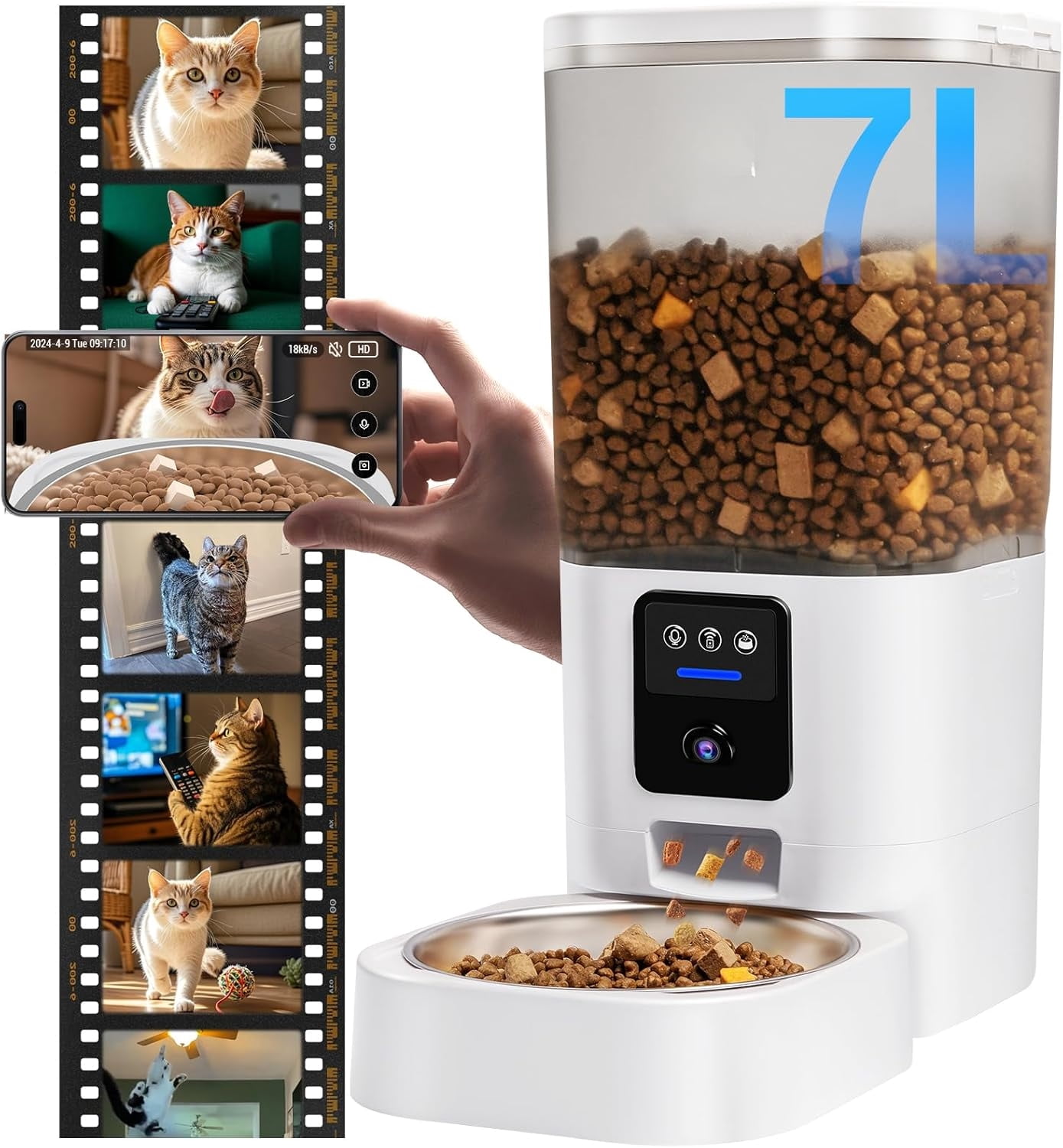 2K Camera Automatic Pet Feeder, 5G WiFi Cat & Dog Food Dispenser with Night Vision, 7L/29 Cup Large Capacity for Multiple Pets, Detachable & Easy to Clean