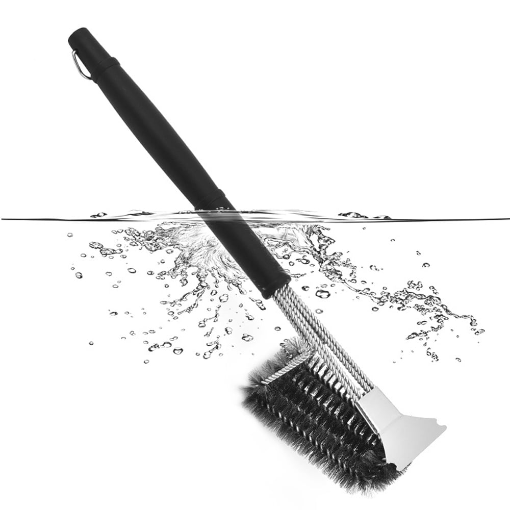 Grill Brush and Scraper, Extra Strong BBQ Cleaner Accessories, Safe Wire Bristles Barbecue Triple Scrubbers Cleaning Brush for Gas/Charcoal Grilling Grates