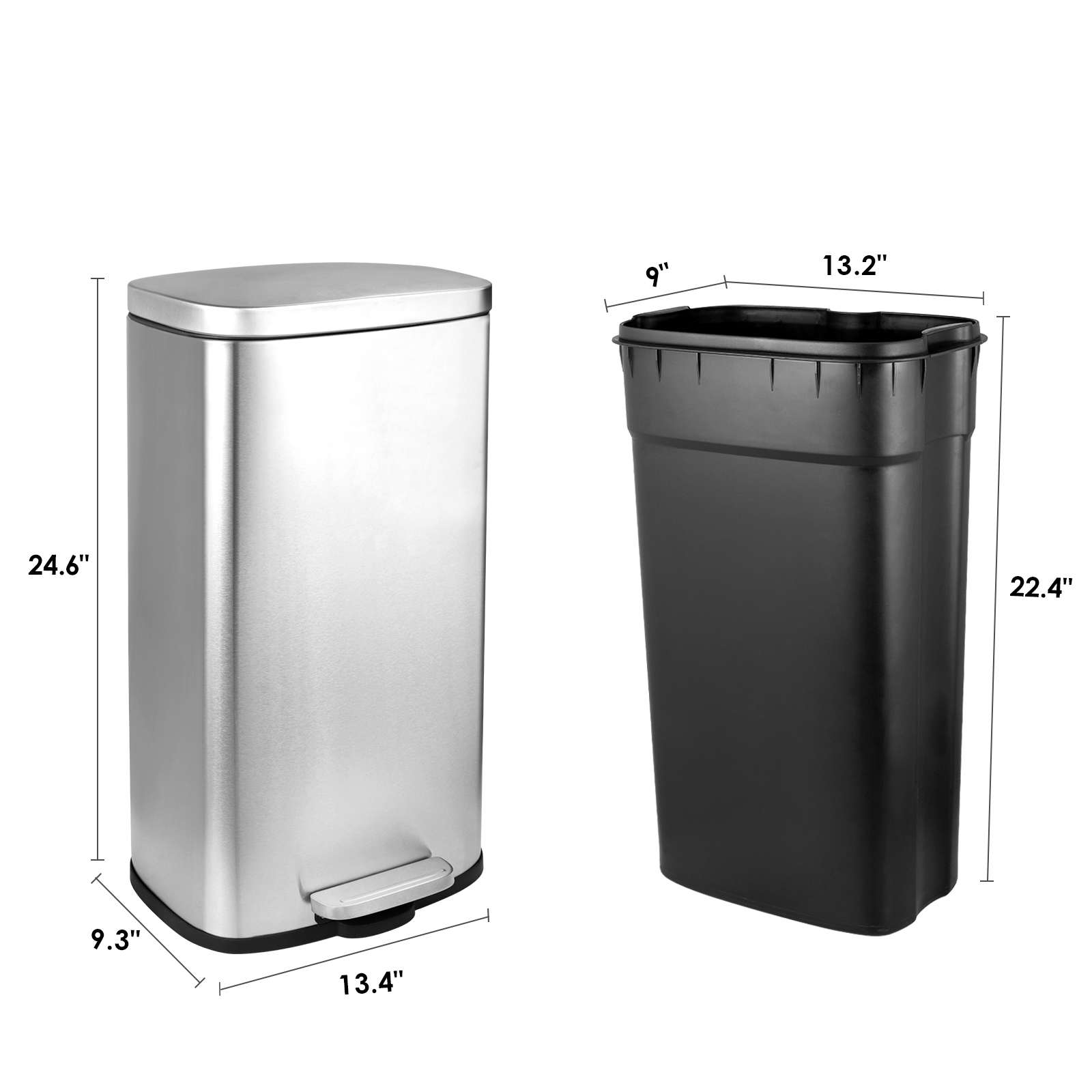 TLSUNNY 8 Gallon Stainless Steel Trash Can with Soft-Close Lid & Step Pedal, Kitchen Garbage Bin, for Home/Office
