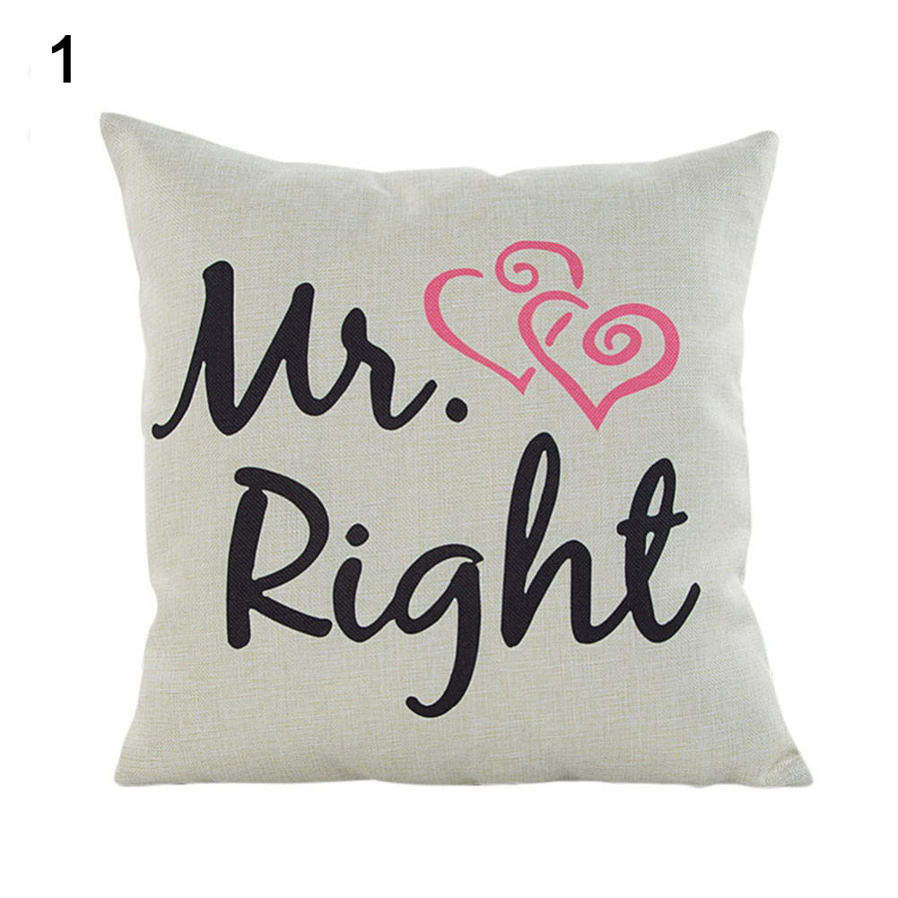 JW_ KQ_ Mr Mrs Right Throw Pillow Case Square Cushion Cover Home Sofa Bed Deco 