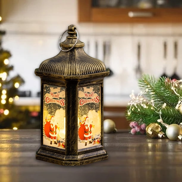 Farolillos colgantes navideños LED sin llama | Adornos portátiles de bronce retro para ventanas | Decoración navideña para interiores y exteriores | Luz nocturna segura para centro de mesa