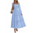 thumbnail image 1 of Vestido PRETTYGARDEN 2025 Maxi Azul Claro con Volantes y Cintura Fruncida Talle S, 1 of 7
