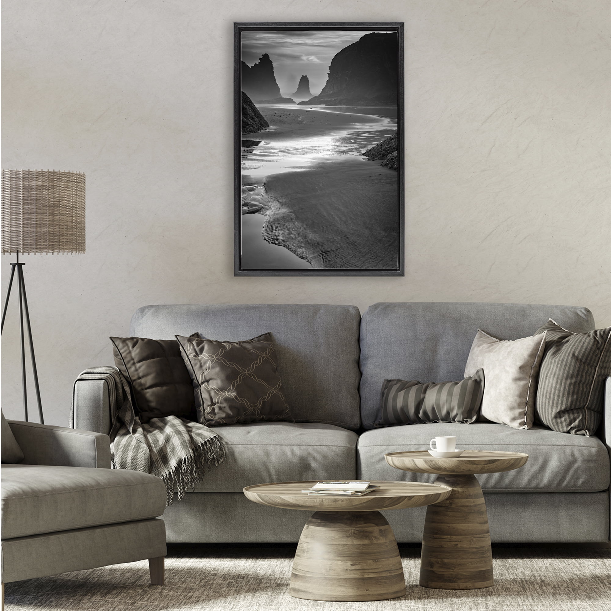Stupell Industries Last Light On Bandon Beach Black Framed Floater Canvas Wall Art, design by Rick Berk