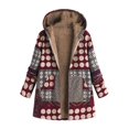thumbnail image 2 of Abrigo con capucha de manga larga de talla grande para mujer con estampado de forro polar (rojo vino 3XL) Ehuebsd Para estrenar, 2 of 3