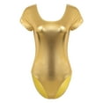 thumbnail image 5 of Yartina Women's Ballet Dance Gymnastic Leotard Shinny Metallic Leather Short Sleeve Bodysuit Gym Wear Gold XXL, 5 of 7