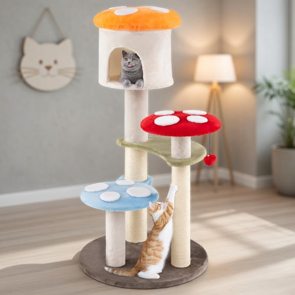 Yardi Yard Cute Mushroom Cat Tree with Sisal Scratching Posts Top Condo and Padded Platforms, Multicolor