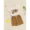 thumbnail image 3 of Niusricy Kids Toddler Boy Farm Outfit 12M 18M 2T 3T 4T 5T Infant Baby Crew Neck T-shirts LetterAnimal Print Short Sleeve Tops with Elastic Waist Shor Daily 2 Pcs Summer Clothes for Vacation, 3 of 7