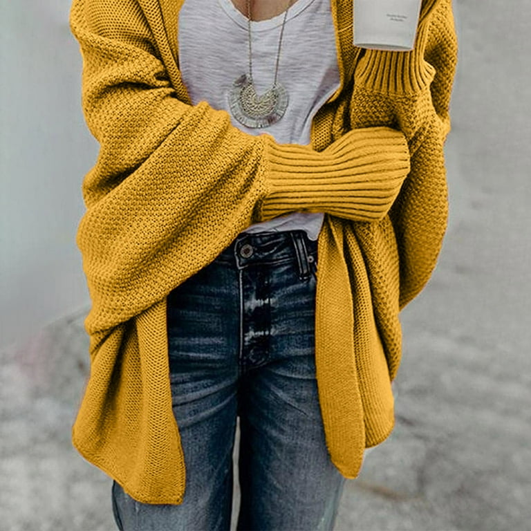 Naughtyhood Women s Cardigan Oversized Open Front Boyfriend Long Sleeve Fuzzy Knit Sweaters Outwear Yellow Size 2XL
