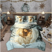 Feelyou Princess Angel Child Bedding Comforter Set 7pcs, Winter Snow Pine Tree Queen Bedding Sets, Merry Christmas Reversible Queen Sheet Sets, Lightweight Room Decor