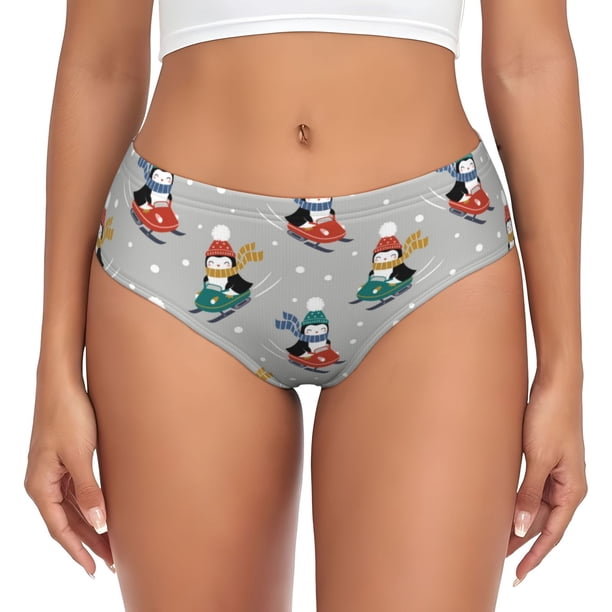 Balery Skiing penguin Ropa Interior de Algodón para Mujer con Dibujo – Braguitas Cómodas y Elásticas, Estilo Clásico-Medium