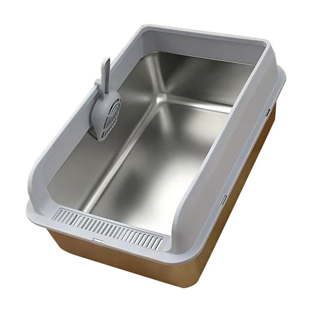 Arenero para gatos resistente a salpicaduras, robusto y con laterales altos para gatos y gatitos. Gris claro