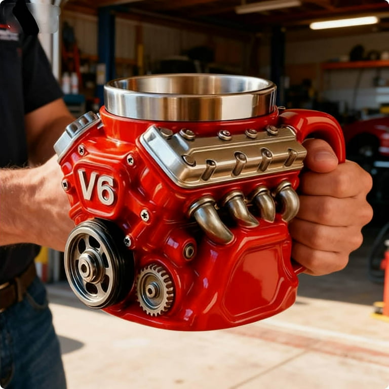 V8 Engine Resin With Inner Liner Mug And Personalized Mechanical
