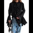 thumbnail image 2 of Blusas Casuales para Mujer, con Mangas Acampanadas, Cuello Alto y Volantes, Camisa de Verano A para Vacaciones. Negro L, 2 of 8