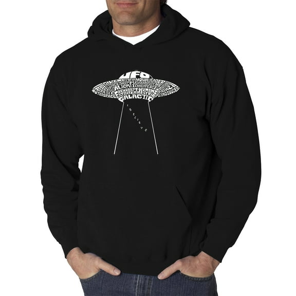 LA Pop Art Men's Word Art Hooded Sweatshirt - Flying Saucer UFO