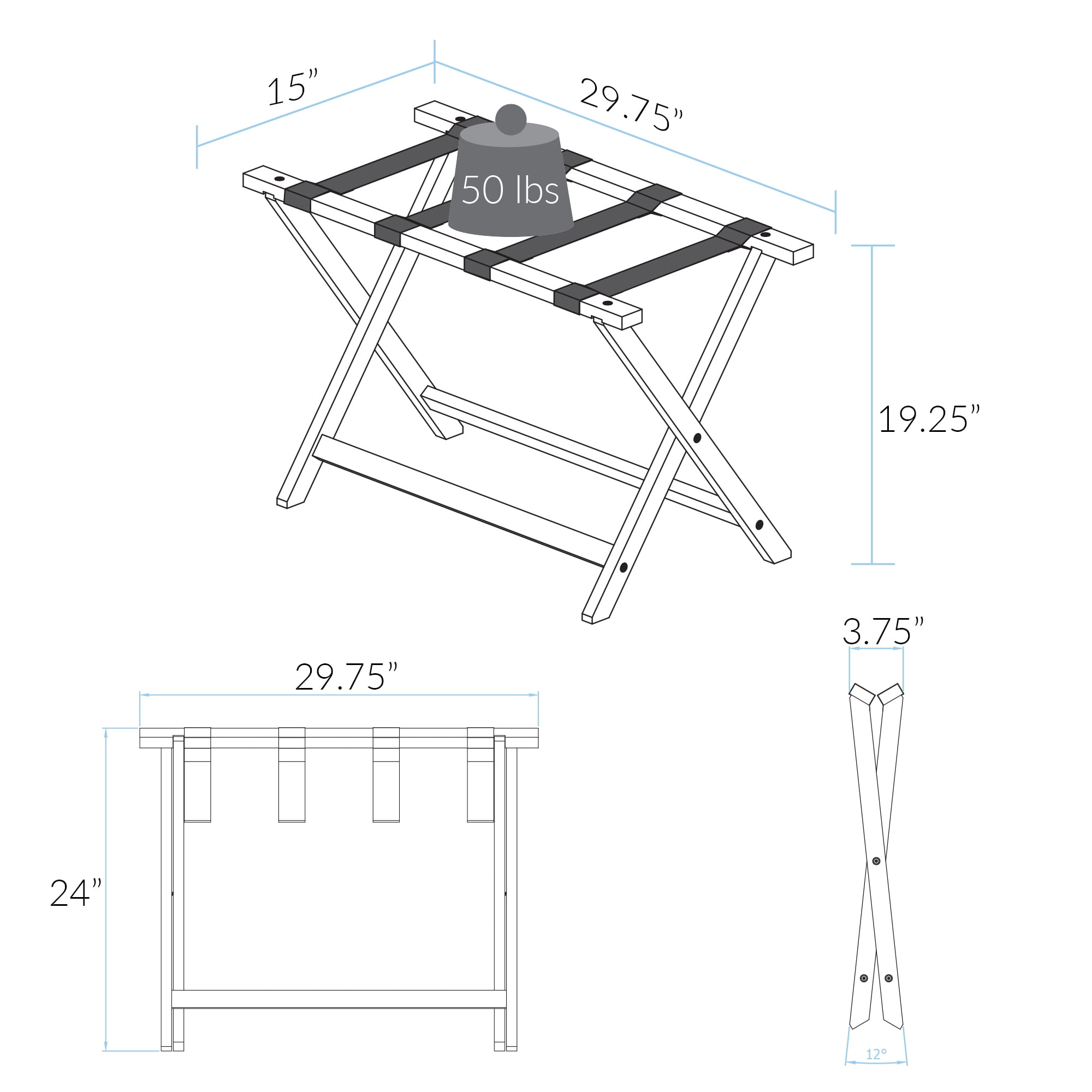 Solid Wood Folding Luggage Rack with Heavy-duty Straps - New Espresso