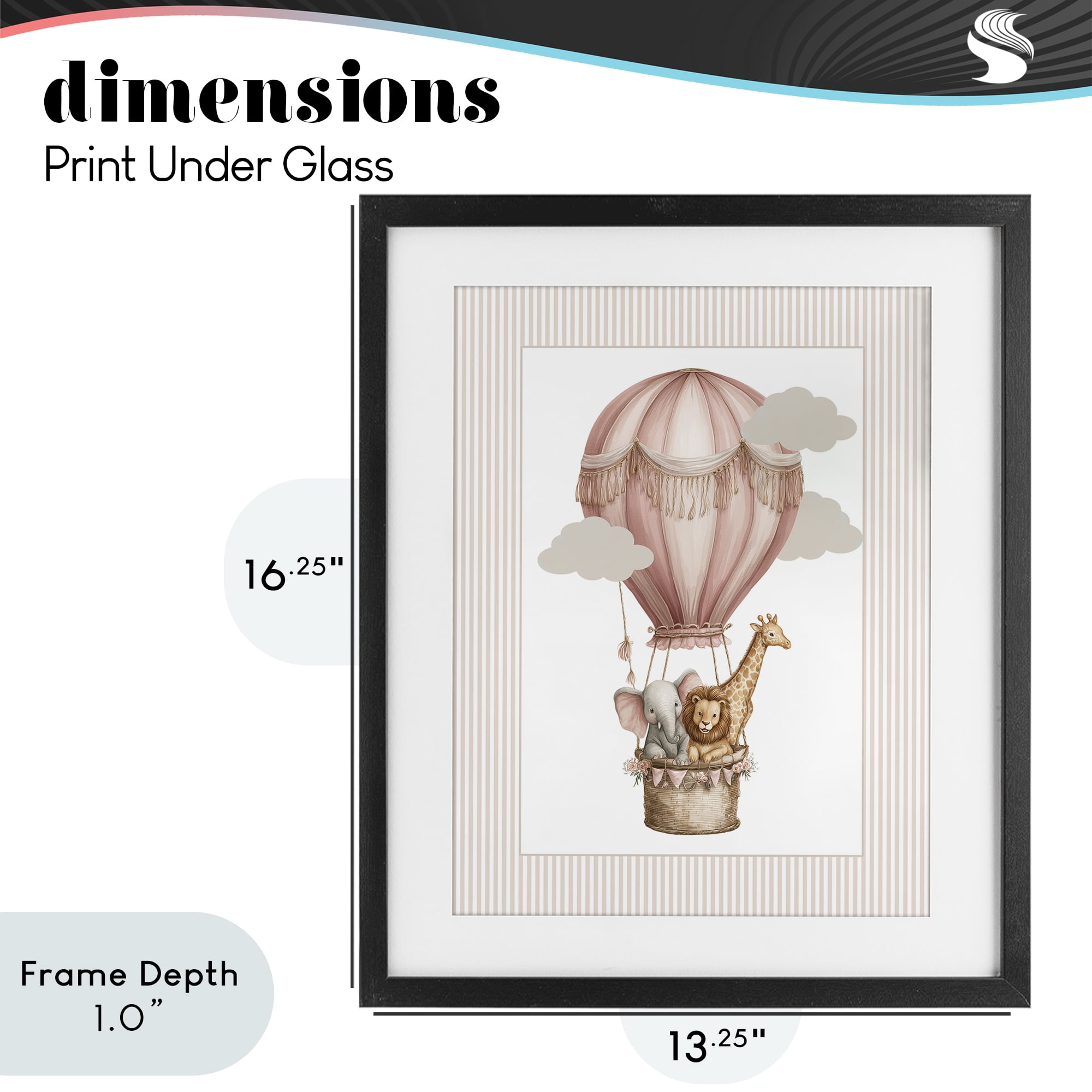 Stupell Industries Hot Air Balloon Animals Pink Black Framed Print Under Glass, design by Christine Simpson Art