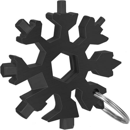 Snowflake Multi-Tool 18-in-1 Stainless Steel MultiTool Wrench/Bottle Opener/Screwdriver Kit with Key Ring Tactical Tool for Outdoor Camping Daily Tool 1PC (black)