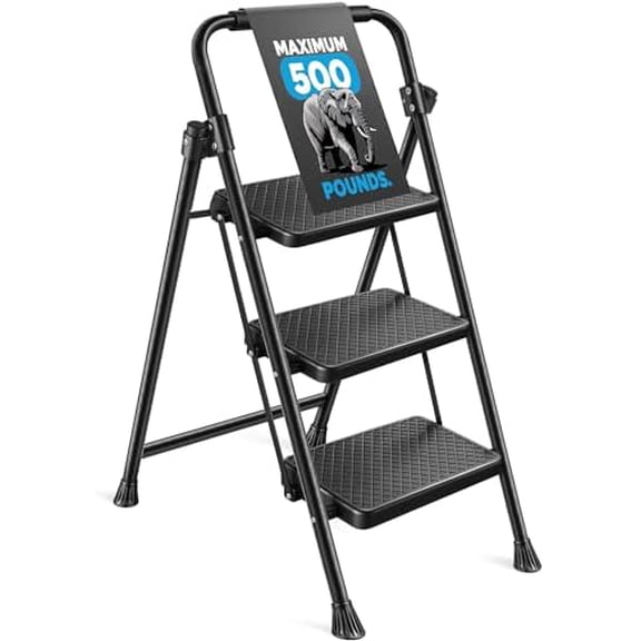 Step Ladder 3 Step Folding Step Stool Step Ladder with Wide Anti-Slip Pedal Step Stool Foldable for Adults Lightweight, Portable Steel Use for Home and Office