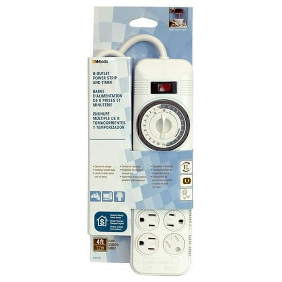 Woods Industries 8 Outlet Power Strip with Built-In Timer