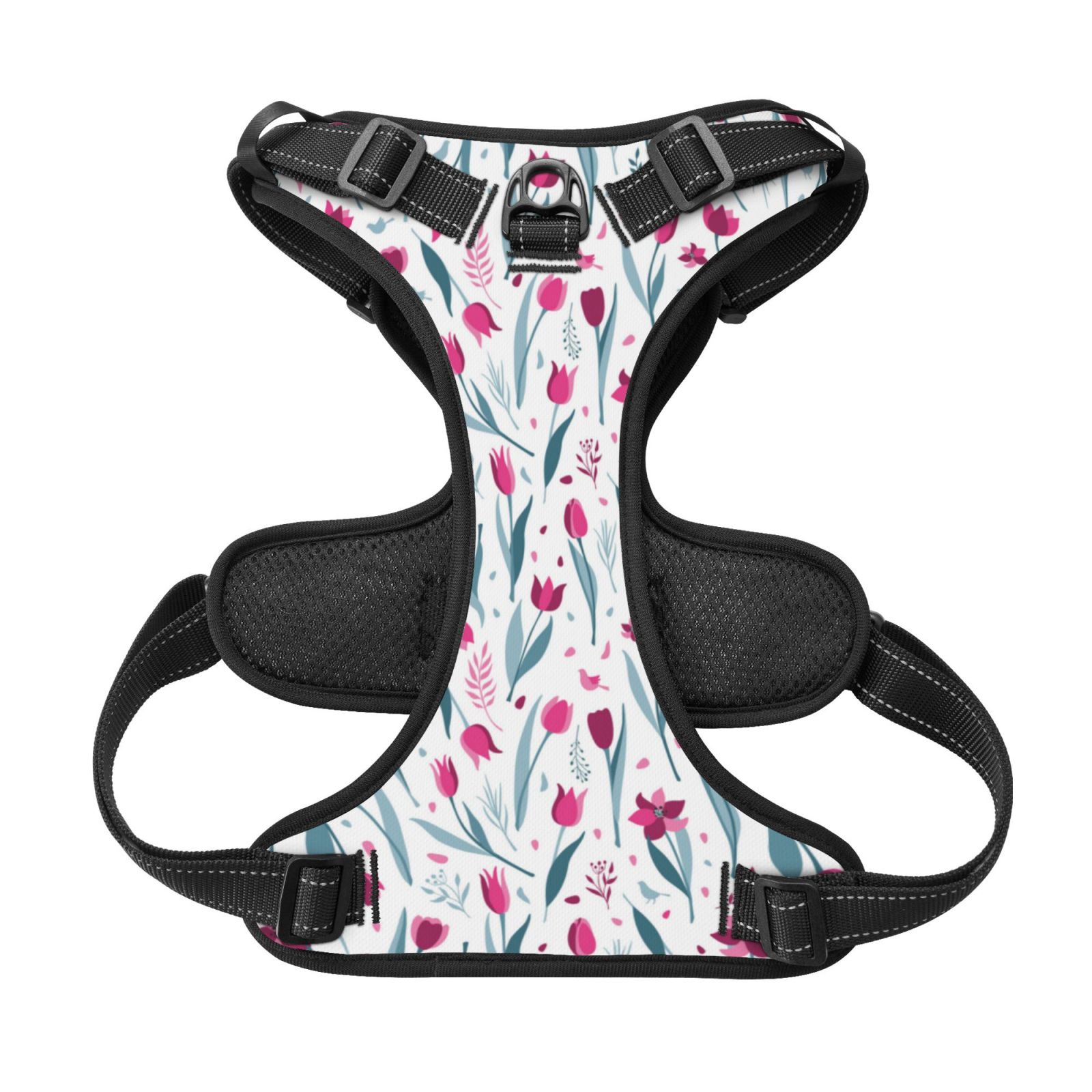 Kdxio Tulips Flowers Print No Pull Dog Harness Adjustable Reflective Oxford Easy Control Medium Large Dog Harness for Training and Everyday-Small