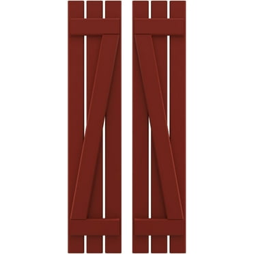 Ekena Millwork 11 1/2"W x 73"H Americraft Three Board (2 Batten) Exterior Real Wood Spaced Board-n-Batten Shutters w/ Z-Bar (Per Pair), Pepper Red