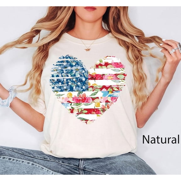 Floral American Flag Shirt, American Flag With Flowers, American Flag Heart, 4th July Floral Heart Tee, Heart Flag Flowers Shirt,4th Of July