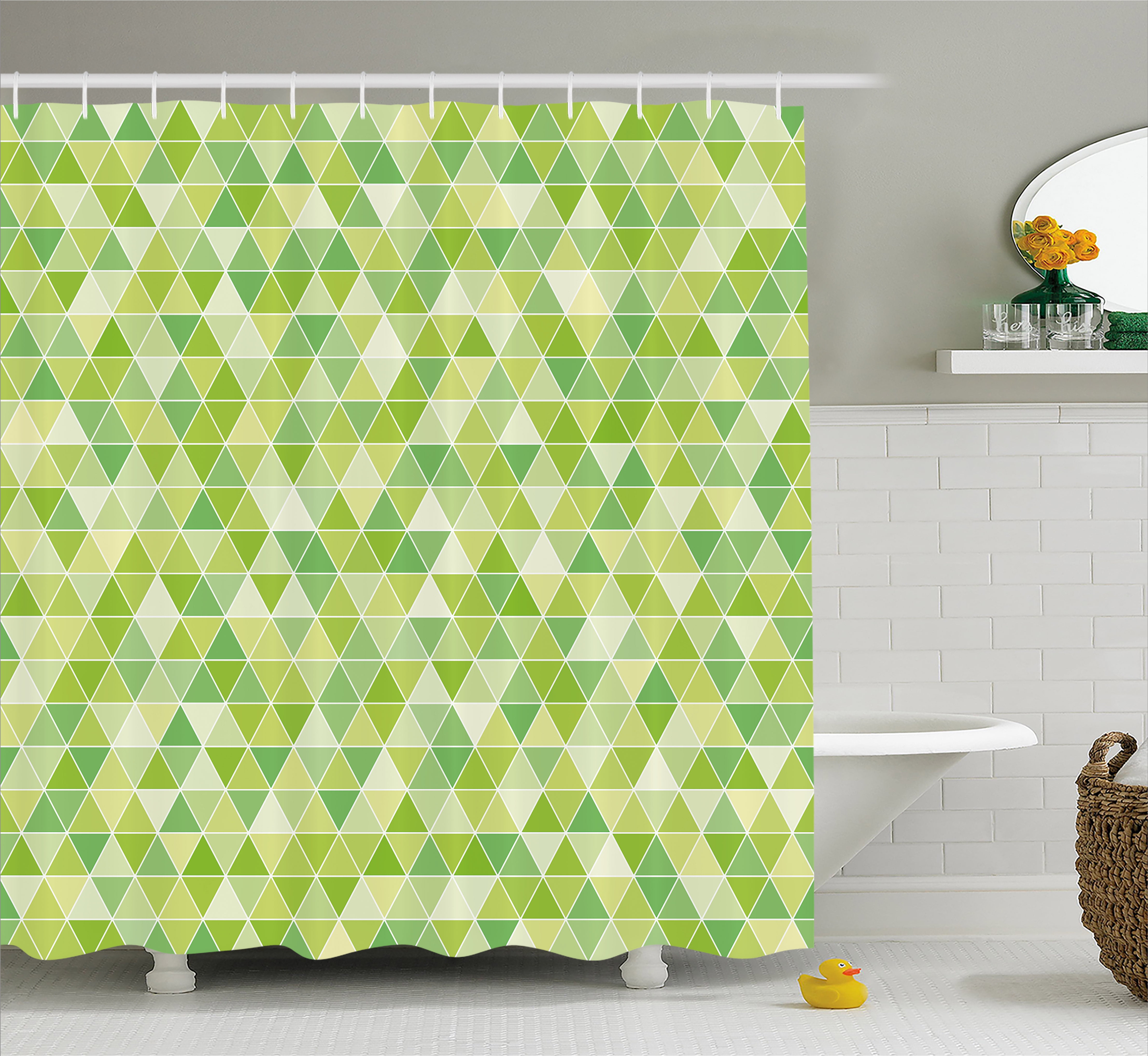 Lime Green Shower Curtain, Triangles Geometry Figures Modern Digital