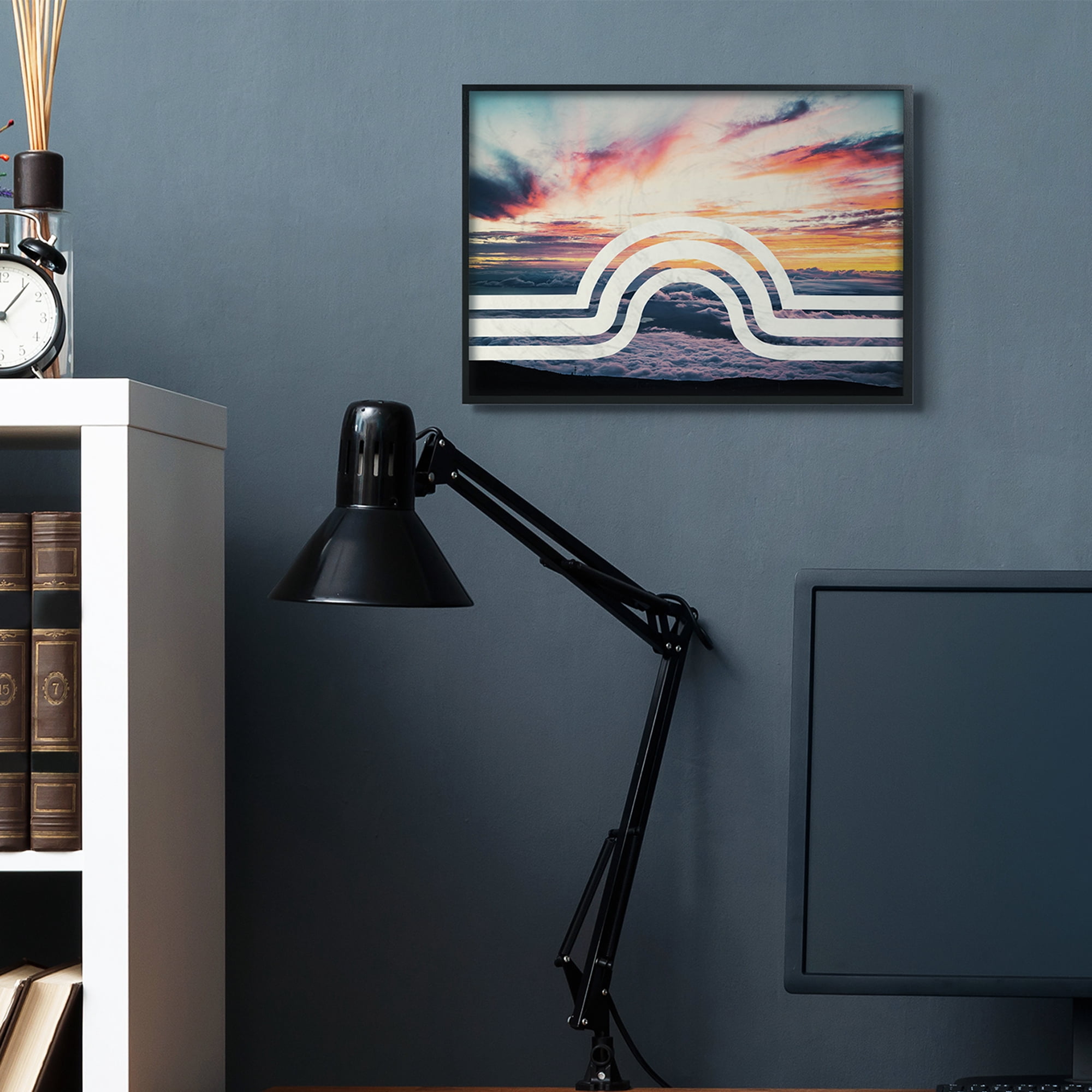 Stupell Industries Sunset Cloud Landscape White Arch Line Abstract Black Framed by Daphne Polselli