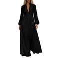 thumbnail image 2 of Ovbmpzd Fall Maxi Dresses for Women Long Sleeves Pleated Elegant Summer Wedding Guest Dresses Black Party Semi formal Shirt Dresses,S, 2 of 5