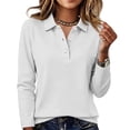 thumbnail image 5 of Hsovts Women's Preppy Collared Polo Shirt Long Sleeve Cotton Solid Button‑Front Shirts Tops Various Colors All‑Season Styling Gray S, 5 of 5