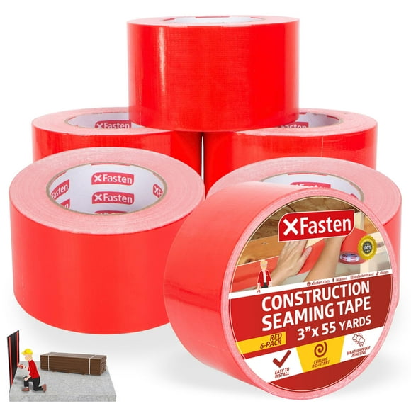 XFasten Construction Seaming Tape Red 3&acirc;x55Yds (6-Pack, 990Feet Total) Sheathing Tape for Epoxy Resin Tape, Waterproof Crawlspace Vapor Barrier Tape, House Wr