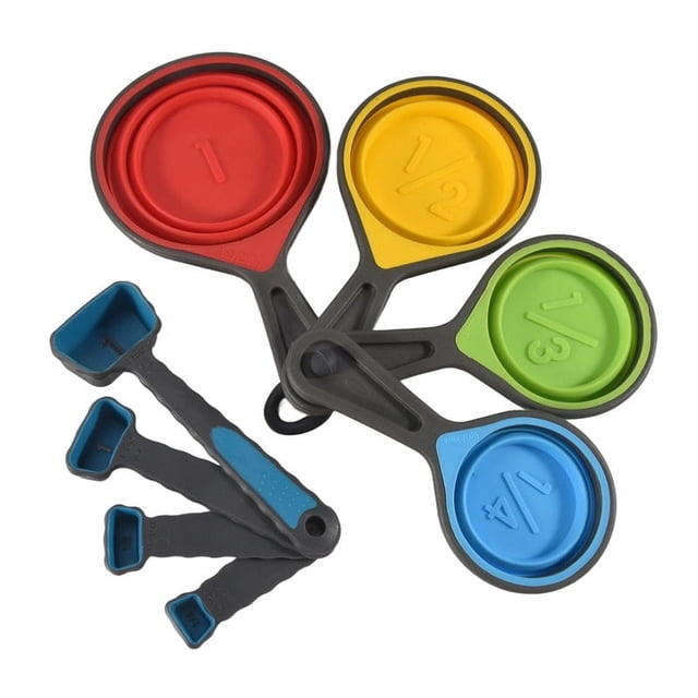 Juego de Tazas y Cucharas Medidoras de Silicona Plegables, Cucharas Medidoras para Cocinar, Hornear, Dosificador, Ayuda de DosificacióN