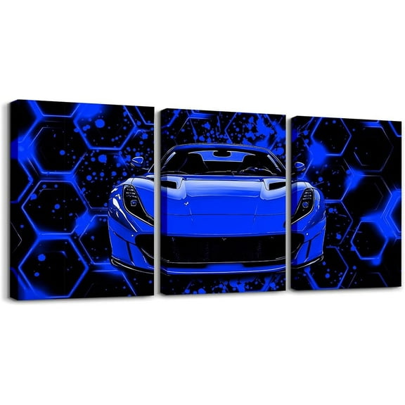 Hieng Kids Boys Race Car Canvas Wallfor Living Room Green Sports Car Picture Wall Decor for Dining Room Bedroom Bathroom Geometric Extreme Sports Game Poster Painting for Home Decor