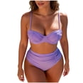 thumbnail image 2 of LEKWK High Waisted Bikini Sets for Women Underwire Push Up Top Two Piece Swimsuits Ruched Tummy Control Bathing Suit Retro Summer Beach Swimwear, 2 of 8