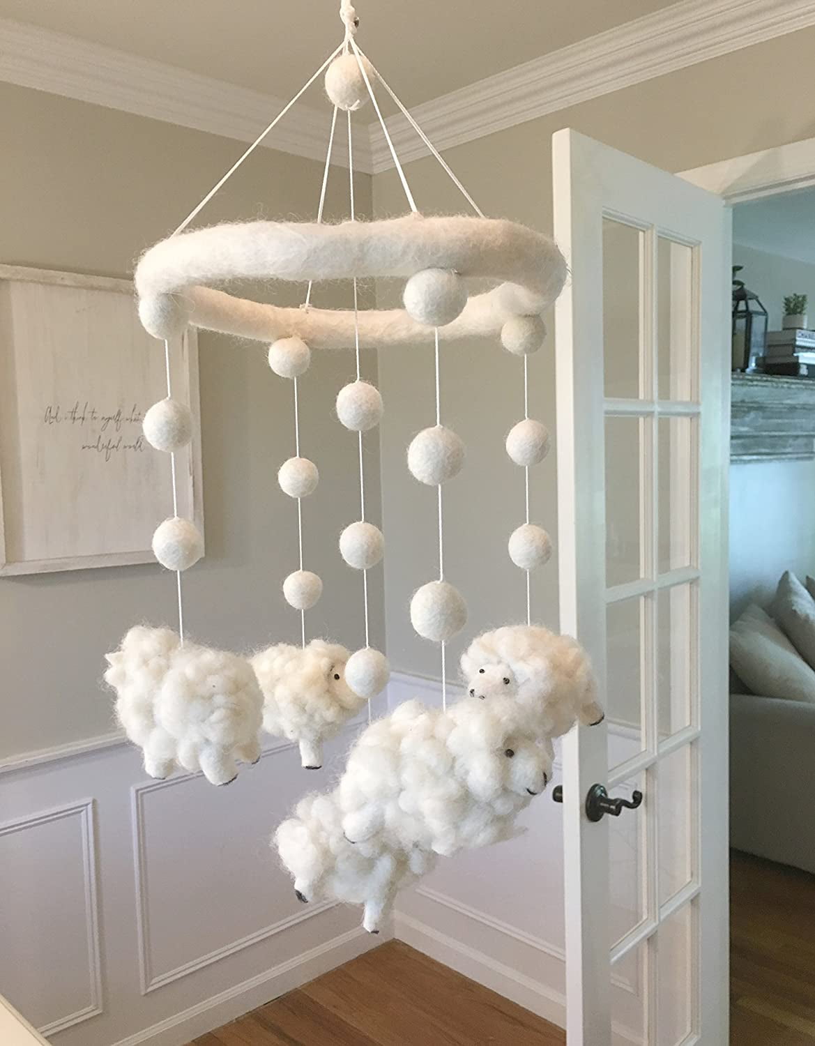 Wool Sheep Lamb Nursery Mobile for Baby's Room Crib Decoration