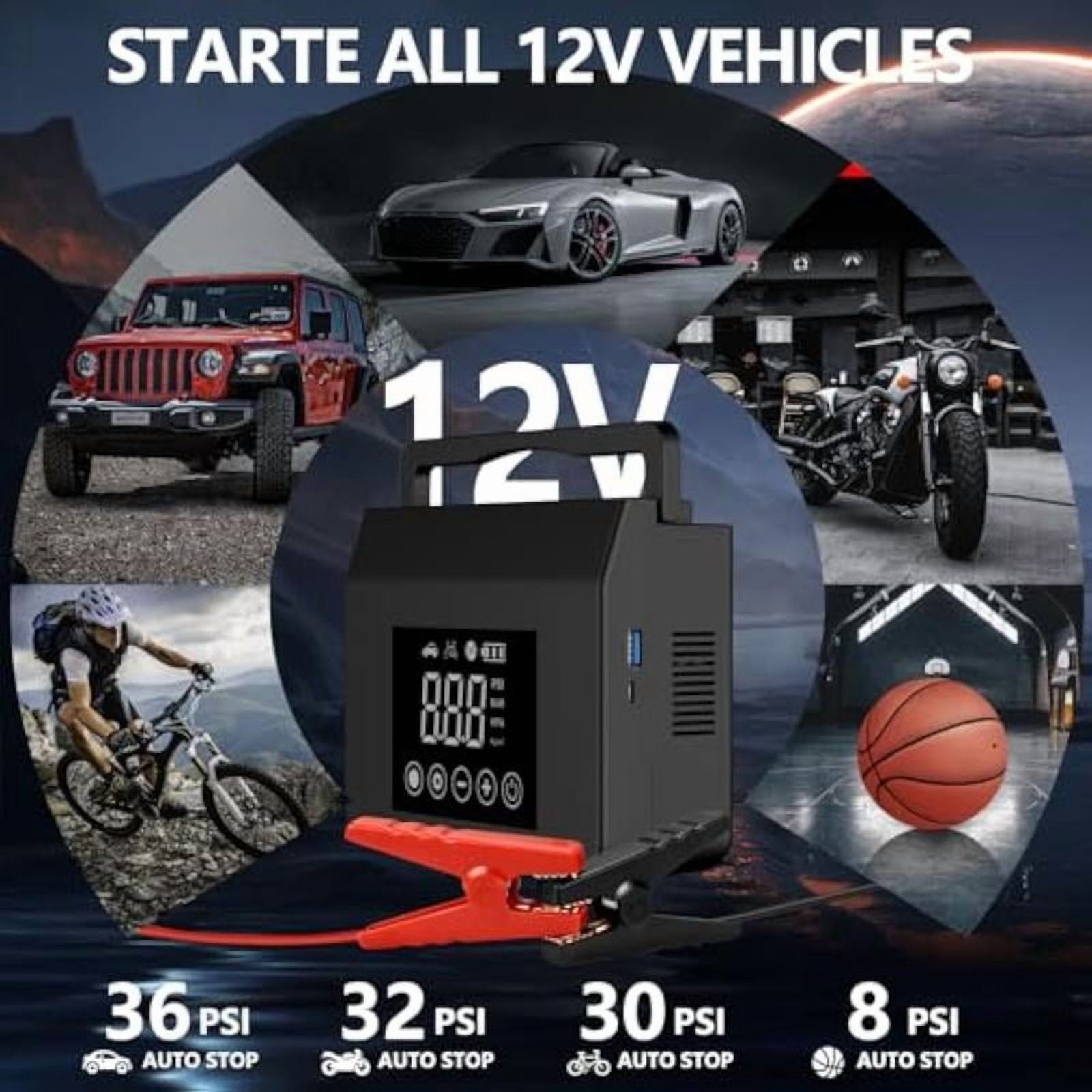 Portable Car Jump Starter with Air Compressor,4000A Car Battery Jump Starter (ALL Gas/7.0L Diesel) with 150PSI Tire Inflator, 12V Car Battery Jump Power,15000mAh Power Bank With LED Light