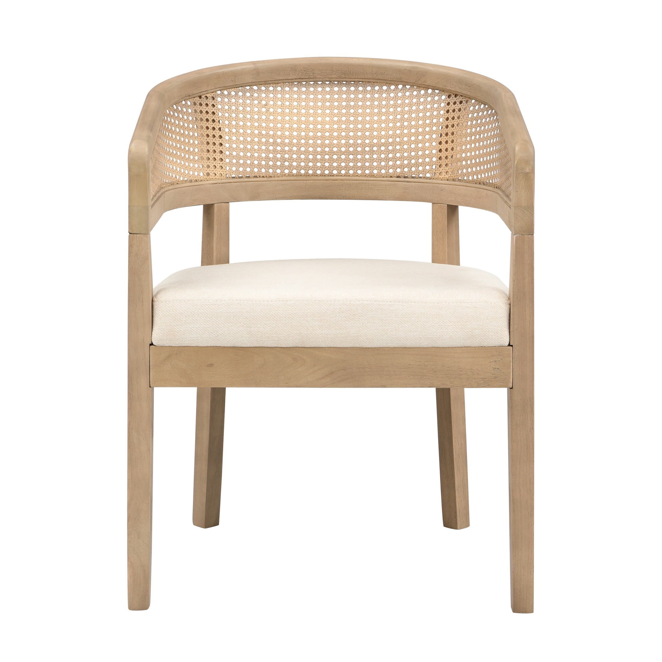 Christopher Knight Home Rattan Curved Back Dining Chairs, Wood Frame with Cushion, Light Ash+Beige, Set of 2