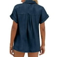 thumbnail image 4 of GXIPO Button Down Shirt Women Cotton Short Sleeve Blouses V Neck Collared Button Up Summer Beach Tops Navy L, 4 of 6